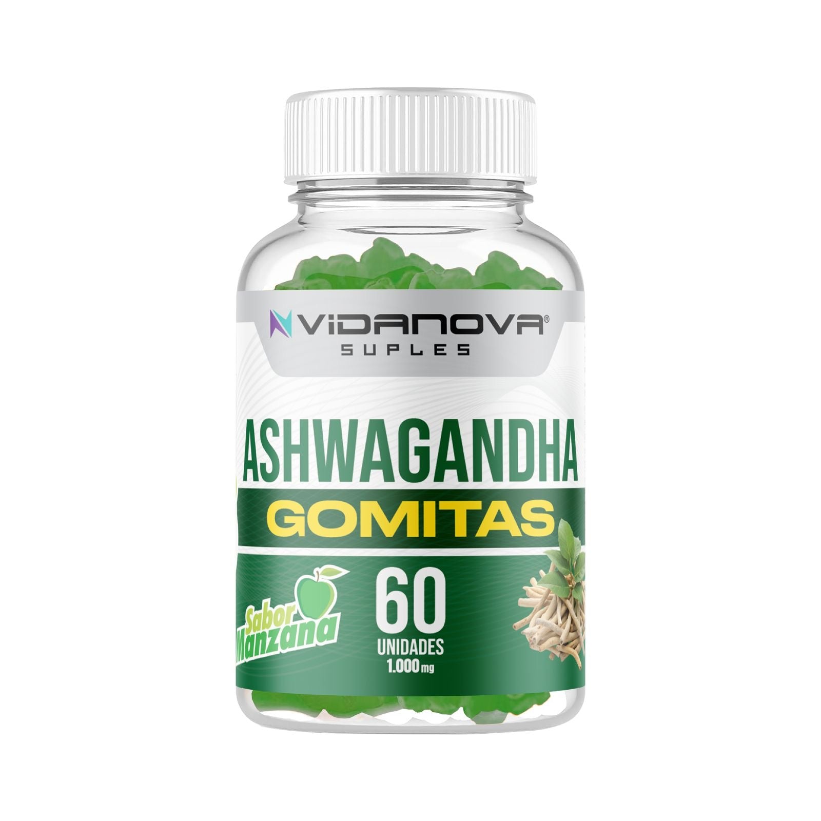 Ashwagandha Gomitas Suplemento 60 Unidades 1000 mg Sabor Manzana