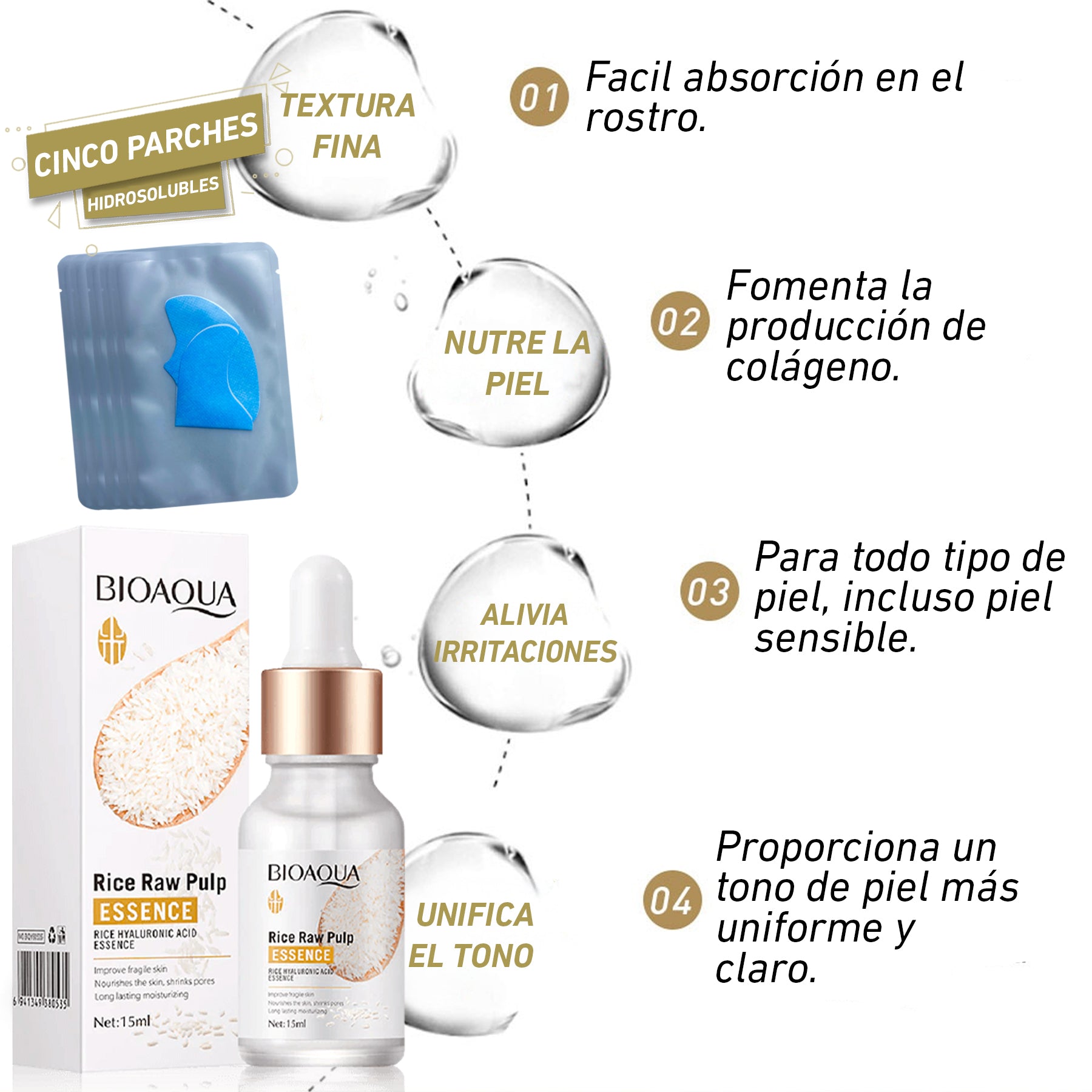 Serum Arroz Bioaqua + Parches Hid X5