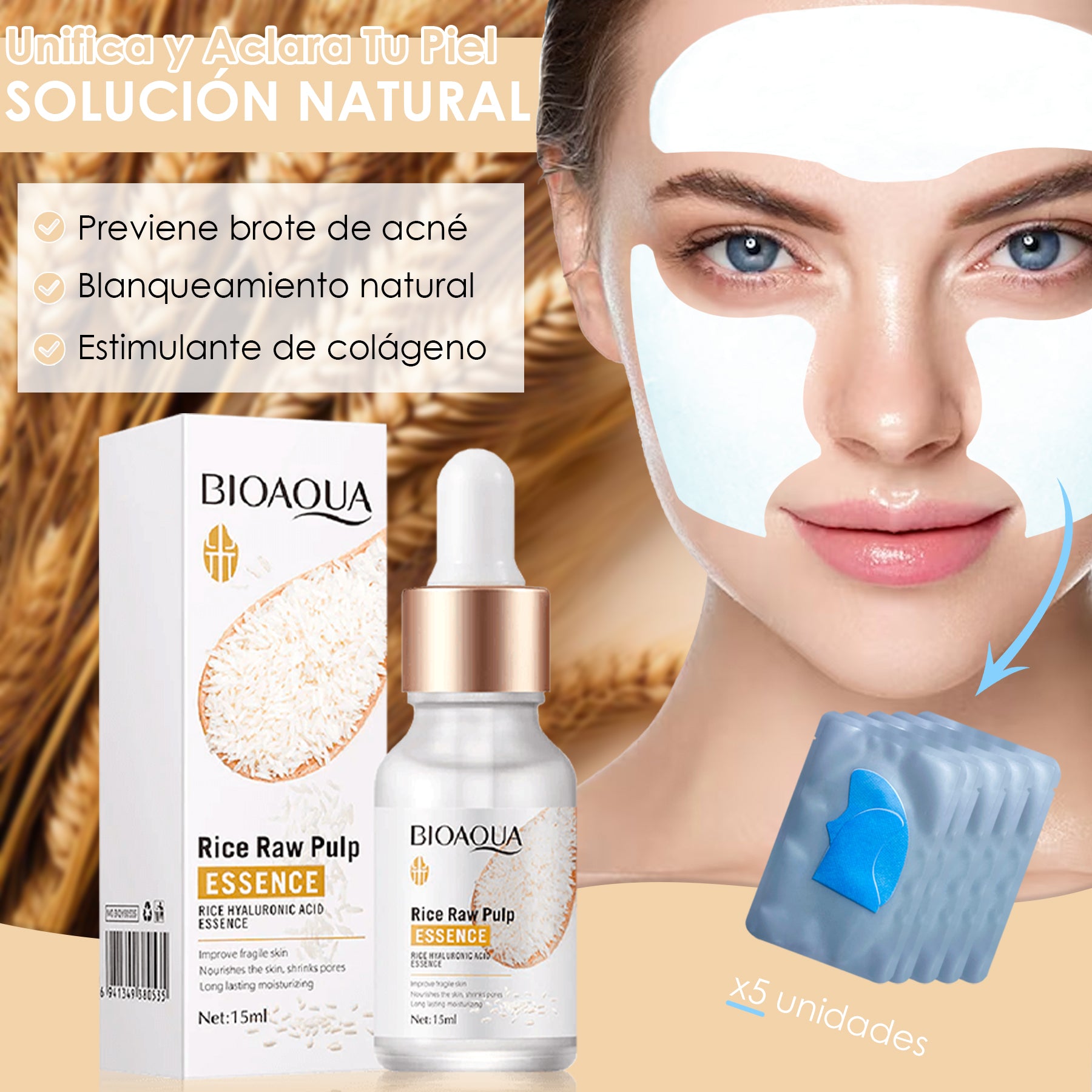 Serum Arroz Bioaqua + Parches Hid X5